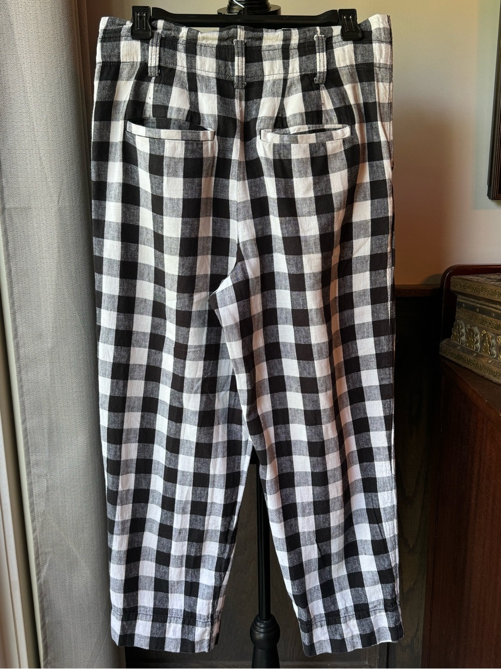Madewell Black and White Checked linen cotton blend pants 4 EUC - Picture 2 of 6